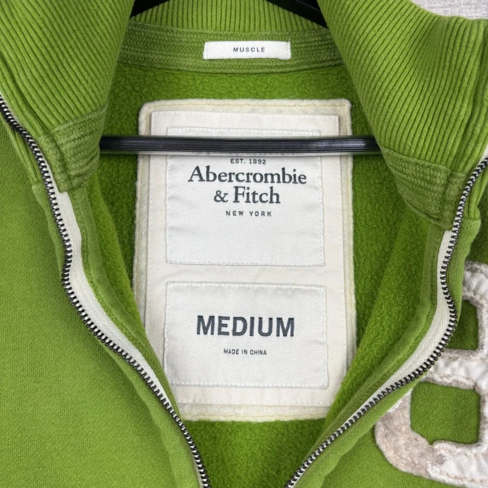 Abercrombie & Fitch Mens Green Track Jacket Y2K Muscle Fit Full Zip Medium